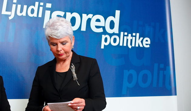 Zagreb, 271011.
Trg Hrvatskih Velikana, sjediste HDZ-a.
Press konferencija HDZ-a u vezi Uskokove prijave. 
Na slici: premijerka Jadranka Kosor.
Foto: Goran Mehkek / CROPIX