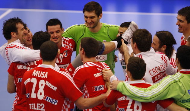 Lund, 220111. Fars & Frosta Sparbank Arena, 22. svjetsko rukometno prvenstvo, utakmica 1. kola 2. kruga izmedju Hrvatske i Argentine. Na fotografiji: slavlje Hrvatska. Foto: Ante Cizmic / CROPIX