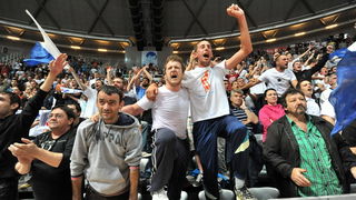 Zadar, 260513.
Dvorana Kresimira Cosica. 
3. polufinalna utakmica prvenstva Hrvatske izmedju KK Zadar i KK Cedevita.
Na fotografiji: navijaci.
Foto: Luka Gerlanc / CROPIX