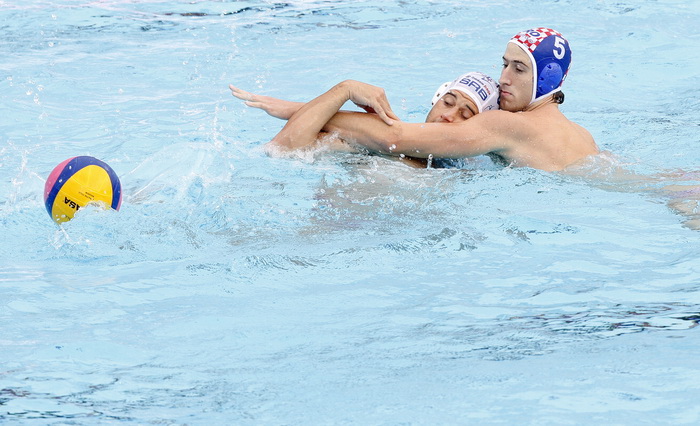 Zagreb, 090910.
Bazen Mladosti na Savi.
29. Europsko prvenstvo u vaterpolu,
Polufinalna utakmica Hrvatska -Srbija.
Na slici:Jokovic Maro  u akciji.
Foto: Goran Mehkek / CROPIX