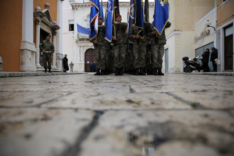 21.01.2014., Zadar – Mimohod postrojbi sudionica operacije akcija Maslenica s ratnim zastavama, uz pratnju orkestra Oruzanih snaga RH. Photo: Filip Brala/PIXSELL 21.01.2014., Zadar – Mimohod postrojbi sudionica operacije akcija Maslenica s ratnim zastavama, uz pratnju orkestra Oruzanih snaga RH. Photo: Filip Brala/PIXSELL