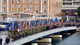 Svecanim postrojavanjem i mimohodom kroz grad postrojbi sudionica obiljezena je 22. obljetnica vojno-redarstvene akcije Maslenica. Photo: Dino Stanin/PIXSELL Svecanim postrojavanjem i mimohodom kroz grad postrojbi sudionica obiljezena je 22. obljetnica vojno-redarstvene akcije Maslenica. Photo: Dino Stanin/PIXSELL