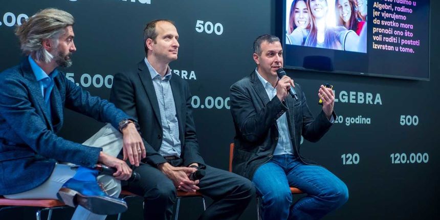 Tomislav Dominković, predsjednik uprave Algebre; Mislav Balković, član uprave i dekan Visokog učilišta Algebra; i Hrvoje Balen, član uprave Algebre. Tomislav Dominković, predsjednik uprave Algebre; Mislav Balković, član uprave i dekan Visokog učilišta Algebra; i Hrvoje Balen, član uprave Algebre.