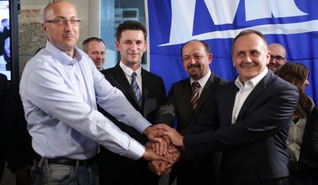 Most nezavisnih lista. Ivan Kovacic, Bozo Petrov, Ivan Lovrinovic, Drago Prgomet. Photo: Grgur Zucko/PIXSELL