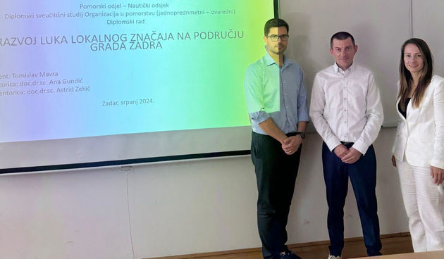 Tomislav Mavra prvi je magistar inženjer pomorskog prometa na Sveučilištu u Zadru