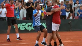 Slavlje hrvatskih tenisača nakon pobjede nad SAD-om Slavlje hrvatskih tenisača nakon pobjede nad SAD-om