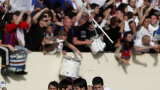 Sibenik, 050510.
Gradski stadion Subicevac.
Uzvratna utakmica finala Hrvatskog nogometnog kupa izmedju Sibenika i Hajduka.
Na fotografiji: slavlje igraca Hajduka.
Foto: Ante Cizmic / CROPIX