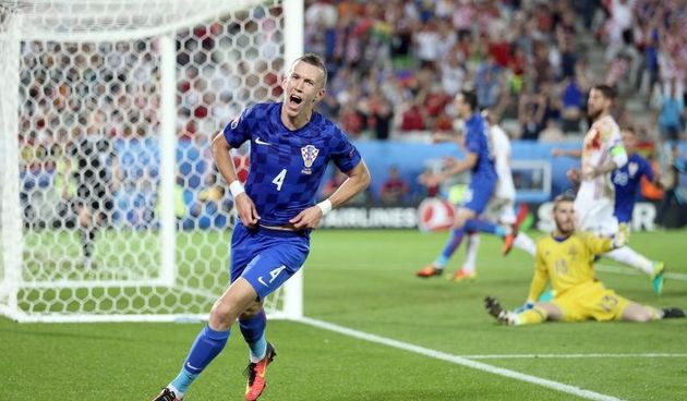 Slavlje Ivana Perišića nakon postignutog pobjedničkog gola nad Španjolskom. Photo: Sanjin Strukic/PIXSELL