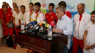 Hrvatski olimpijci svečano dočekani na Plesu. Sandra Perković, Šime Fantela, Igor Marenić, Tonči Stipanović. Photo: Dalibor Urukalovic/PIXSELL Hrvatski olimpijci svečano dočekani na Plesu. Sandra Perković, Šime Fantela, Igor Marenić, Tonči Stipanović. Photo: Dalibor Urukalovic/PIXSELL