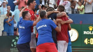 Slavlje hrvatskih tenisača nakon pobjede nad SAD-om Slavlje hrvatskih tenisača nakon pobjede nad SAD-om
