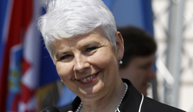 Koprivnica, 210511.
Jadranka Kosor predsjednica Vlade Republike Hrvatske otvorila je radove na pruzi Koprivnica Krizevci u prisustvu vladinih i saborskih duzsnosnika na zeljeznickom  kolodvoru u Koprivnici.
Na slici: Jadranka Kosor na otvorenju radova u K