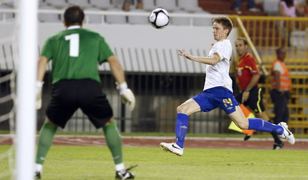 Split, 050810.
Gradski stadion Poljud.
Uzvratna utakmica treceg pretkola Europske lige izmedju Hajduka i Dinama iz Bukuresta.
Na fotografiji: Marin Tomasov.
Foto: Ante Cizmic / CROPIX