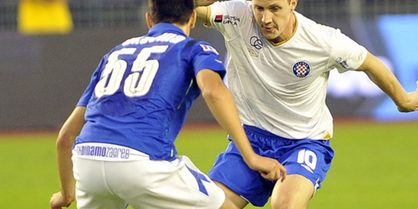 Split, 110910. Stadion, Poljud. Nogometna utakmica, 7. kolo prve HNL, Hajduk – Dinamo. Na slici: Senijad Ibricic i Ante Rukavina. Foto: Josko Ponos/ CROPIX Split, 110910. Stadion, Poljud. Nogometna utakmica, 7. kolo prve HNL, Hajduk – Dinamo. Na slici: Senijad Ibricic i Ante Rukavina. Foto: Josko Ponos/ CROPIX