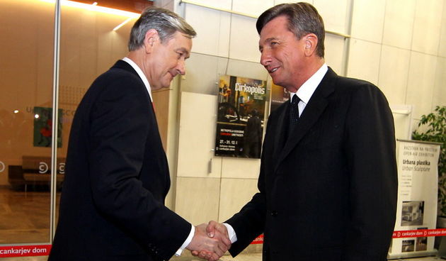 Slovenija, Ljubljana, 111112.
Predsjednicki izbori.
Danilo Turk i Borut Pahor u Cankarjevom domu.
Foto: Matej Druznik / Delo / CROPIX