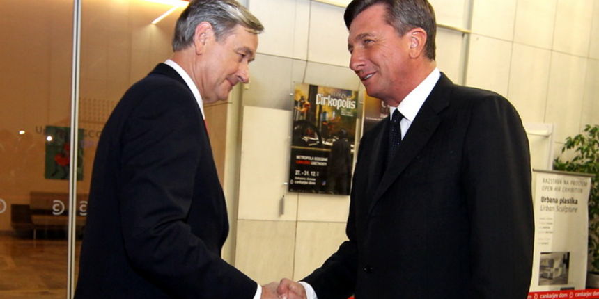 Slovenija, Ljubljana, 111112.
Predsjednicki izbori.
Danilo Turk i Borut Pahor u Cankarjevom domu.
Foto: Matej Druznik / Delo / CROPIX Slovenija, Ljubljana, 111112.
Predsjednicki izbori.
Danilo Turk i Borut Pahor u Cankarjevom domu.
Foto: Matej Druznik / Delo / CROPIX