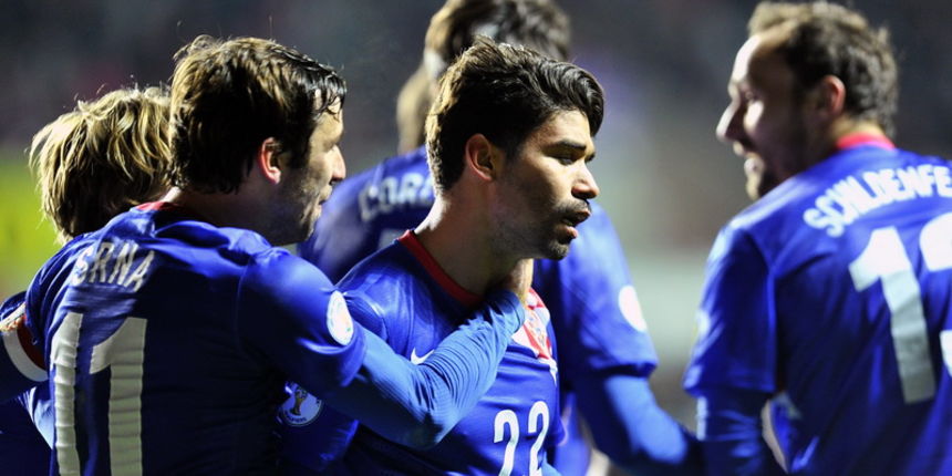 Swansea (Wales), 260313.
Stadion Liberty.
Kvalifikacijska utakmica za Svjetsko prvenstvo u Brazilu 2014. godine, izmedju reprezentacija Walesa i Hrvatske.
Na fotografiji: slavlje nakon pogotka Eduarda Da Silve.
Foto: Boris Kovacev / CROPIX