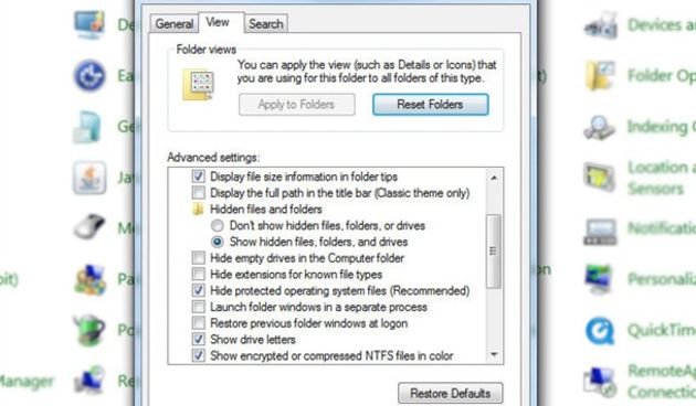 Prikaz skrivenih datoteka u Windowsima 7