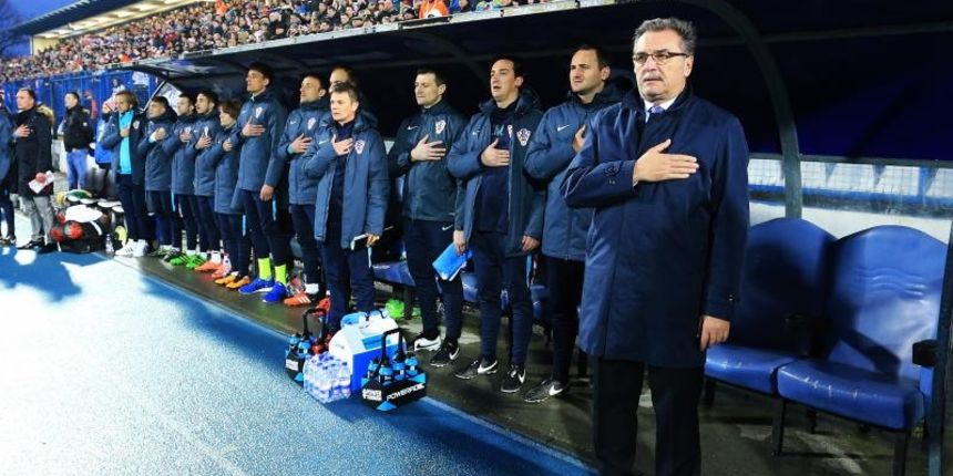 23.03.2016., stadion Gradski vrt, Osijek – Prijateljska nogometna utakmica, Hrvatska – Izrael. Ante Mise, Marijan Mrmic, Josip Simunic, Ante Cacic Photo: Davor Javorovic/PIXSELL