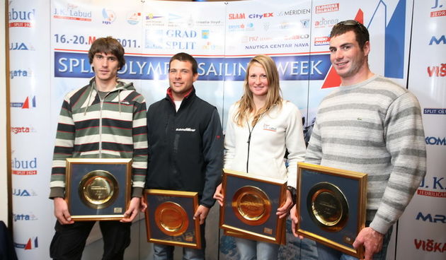 Split Olympic Sailing Week/ prvaci po klasama s lijeva- RSX Luka Mratovic , Laser standard -Tonci Stipanovic, Laser radial-Tina Mihelic i Finn- Ivan Kljakovic Gaspic