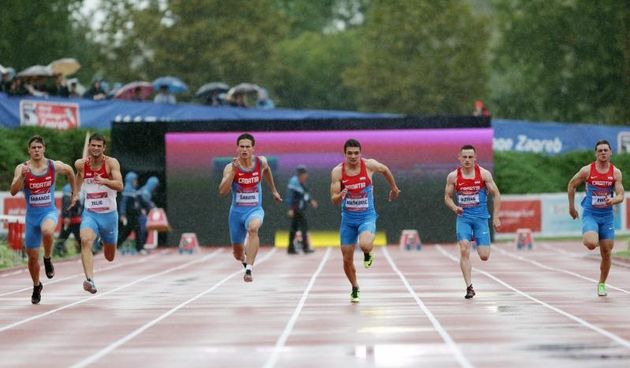 02.09.2014., Mladost na Savi, Zagreb – IAAF World Challenge Zagreb, 64. memorijal Borisa Hanzekovica, 100 m, muski, “B” utrka. Sarancic, Zelic, Sakota, Ivaskovic, Hizman. Photo: Petar Glebov/PIXSELL