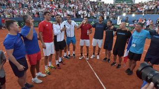 Slavlje hrvatskih tenisača nakon pobjede nad SAD-om Slavlje hrvatskih tenisača nakon pobjede nad SAD-om
