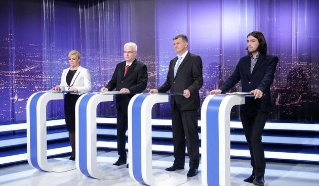 Suceljavanje predsjednickih kandidata na Novoj TV. Kolinda Grabar Kitarović, Ivo Josipović, Milan Kujundžić, Ivan Sinčić.Photo: Petar Glebov/PIXSELL