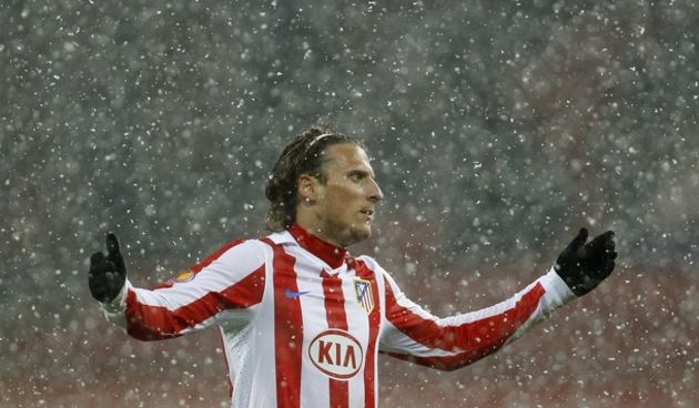 Atletico Madrid Diego Forlan reacts during the Europa League Group B soccer match against Bayer Leverkusen // Reuters