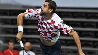 Polufinale Davis Cupa, Hrvatska – Francuska, 2. meč, Marin Čilić – Lucas Pouille. Photo: Hrvoje Jelavić/PIXSELL Polufinale Davis Cupa, Hrvatska – Francuska, 2. meč, Marin Čilić – Lucas Pouille. Photo: Hrvoje Jelavić/PIXSELL
