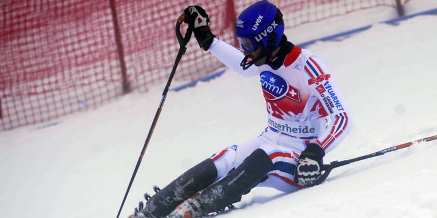 Lenzerheide, 180311. Zavrsnica Svjetskog skijaskog kupa u skijanju u svicarskom mjestu Lenzerheide, muska utrka slaloma. Na slici: Jean Baptiste Grange francuski skijas i glavni konkurent Ivici Kostelicu za mali globus u slalomu, pao tokom prve voznje. Fo Lenzerheide, 180311. Zavrsnica Svjetskog skijaskog kupa u skijanju u svicarskom mjestu Lenzerheide, muska utrka slaloma. Na slici: Jean Baptiste Grange francuski skijas i glavni konkurent Ivici Kostelicu za mali globus u slalomu, pao tokom prve voznje. Fo