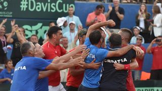 Slavlje hrvatskih tenisača nakon pobjede nad SAD-om Slavlje hrvatskih tenisača nakon pobjede nad SAD-om