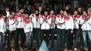 Brončani kauboji svečano dočekani na Trgu bana Josipa Jelačića. Foto: Goran Stanzl/PIXSELL