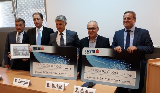 Erste banka donirala 200 tisuća kuna Općoj bolnici Zadar i Ligi protiv raka Zadar