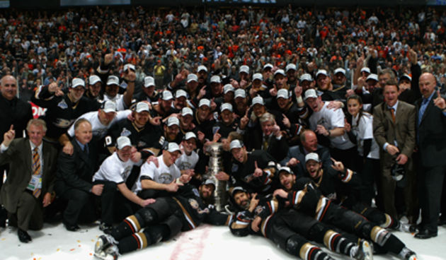 ANAHEIM, CA – JUNE 06:  The Anaheim Ducks celebrate winning the Stanley Cup after defeating the Ottawa Senators in Game Five of the 2007 Stanley Cup finals on June 6, 2007 at Honda Center in Anaheim, California. The Ducks defeated the Senators 6-2 to win