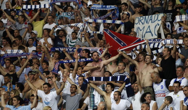 Zadar, 080610.
Dvorana Kresimir Cosic. 
Cetvrta finalna kosarkaska utkmica izmedju Zadra i Cibone.
Na fotografiji: navijaci Zadra Tornado.
Foto: Jure Miskovic / CROPIX