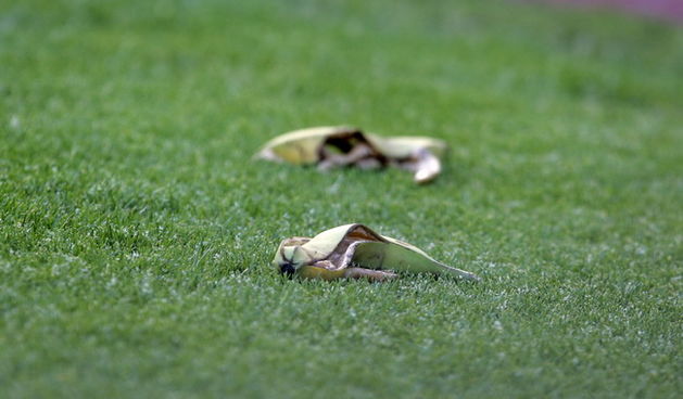 Split, 070410.
Stadion Poljud.
Uzvratna polufinalna nogometna utakmica Hrvatskog kupa izmedju Hajduka i Dinama.
Na fotografiji: banane namijenjene tamnoputim igracima Dinama.
Foto: Jakov Prkic / CROPIX