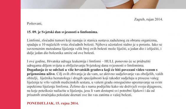Svjetski dan svjesnosti o limfomima obilježit će se i u Zadru