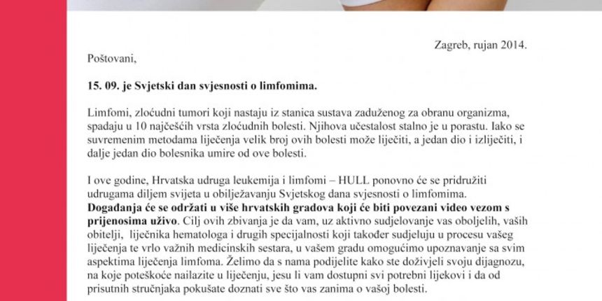 Svjetski dan svjesnosti o limfomima obilježit će se i u Zadru Svjetski dan svjesnosti o limfomima obilježit će se i u Zadru