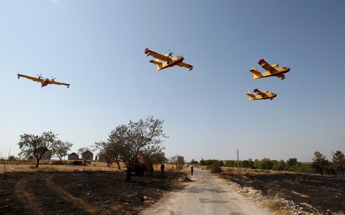 Zadar, Babindub, 230812.
Pozar u mjestu Babindub, kraj Zadra, u blizini aerodroma. Pozar je izbio medju kucama, na rubu borove sume kod vojnog aerodroma. Dio terena je miniran pa su u gasenju sudjelovali i kanaderi.
Foto: Jure Miskovic / CROPIX