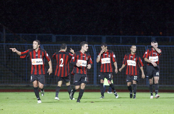 Cakovec, 200809.
Na gradskom stadionu Cakovec igra se prvenstvena utakmica T-com Prve HNL izmedju NK Medjimurje i NK Zadar.
Na fotografiji: Slavlje igraca Medjimurja nakon postignutog pogotka.
Foto: Andrej Svoger / Cropix