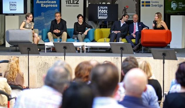 U Muzeju za umjetnost i obrt otvorena je knjizevno-kulturna manifestacija Zagreb Book Festival. Ivana Simic Bodruzic, Miroslav Gasparovic, Tamara Perisic, Lovro Skopljanac, Lars Schmidt, Petra Ljevak. Photo: Igor Kralj/PIXSELL