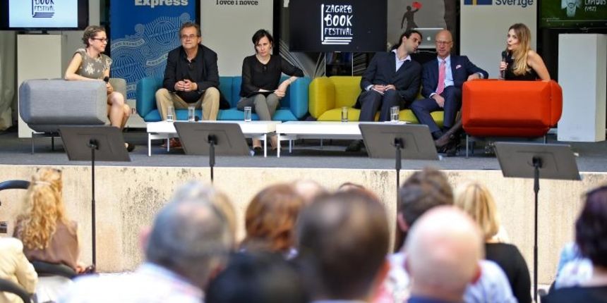 U Muzeju za umjetnost i obrt otvorena je knjizevno-kulturna manifestacija Zagreb Book Festival. Ivana Simic Bodruzic, Miroslav Gasparovic, Tamara Perisic, Lovro Skopljanac, Lars Schmidt, Petra Ljevak. Photo: Igor Kralj/PIXSELL