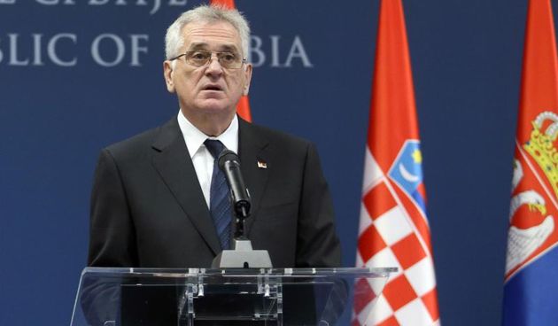 16.10.2013., Beograd, Srbija – Prvi sluzbeni posjet Ive Josipovica Srbiji. Nakon zavrsenog sastanka, predsjednici Hrvatske i Srbije dali su izjave za medije u Palaci Srbije, tomislav nikolic. Photo: Zeljko Lukunic/PIXSELL