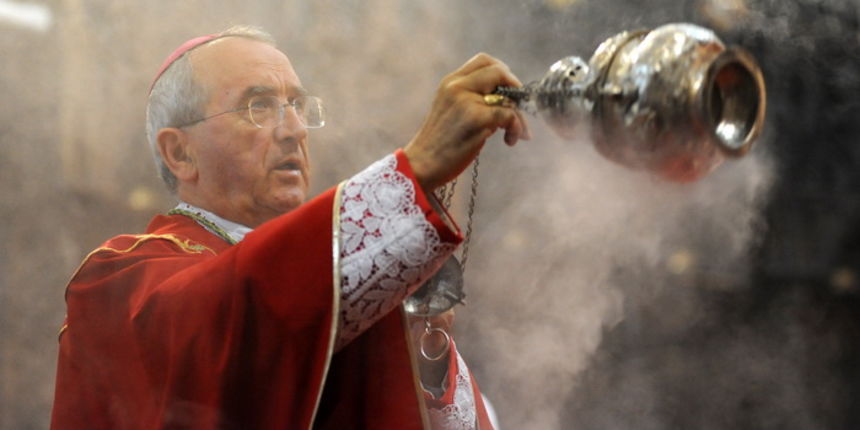 Zadar, 241112. 
Obiljezavanje Dana grada Zadra i dolazak generala Ante Gotovine pocasnog gradjanina grada Zadra. General Gotovina na svetoj misi u katedrali Sv. Stosije. 
Na slici nadbiskup zadarski Zelimir Puljic
Foto: Luka Gerlanc / CROPIX