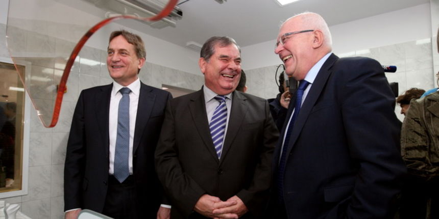 Zadar, 260313.
Opca bolnica Zadar. Otvaranje nove angiosale na Odjelu za radiologiju Opce bolnice Zadar. 
Na fotografiji:(s lijeva) bivsi gradonacelnici Bozidar Kalmeta, Zivko Kolega i sadasnji gradonacelnik Zvonimir Vrancic.
Foto: Jure Miskovic / CROPIX