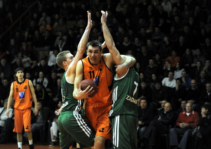 Sibenik ,170213.
Dvorana Baldekin 
Derbi utakmica izmedju GKK Sibenik i Sonik Puntamika Zadar za prvaka A2 Hrvatske kosarkaske lige Jug.
Na fotografiji:  Ivan Grgat 11 sib.
Foto: Niksa Stipanicev / CROPIX