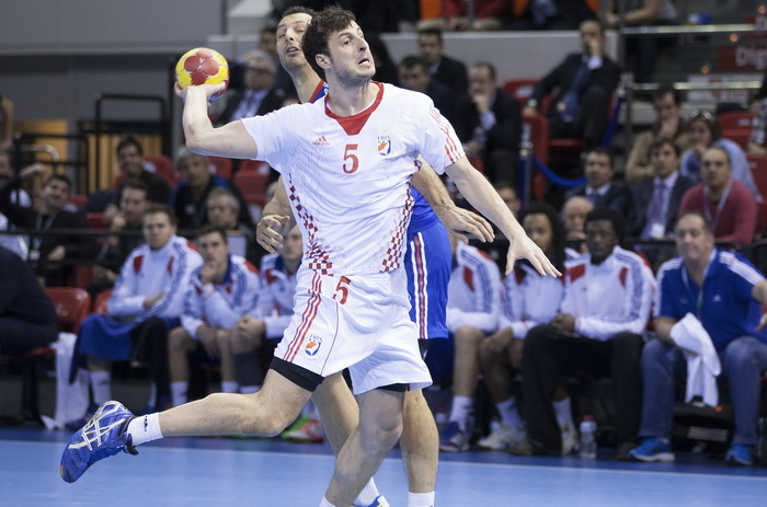 Zaragoza, Spanjolska, 230113.
Gradska dvorana Principe Felipe.
Svjetsko prvenstvo u rukometu za muskarce Spanjolska 2013.
Utakmica cetvrtfinala izmedju reprezentacija Hrvatske i Francuske.
Na fotografiji: Domagoj Duvnjak.
Foto: Ante Cizmic / CROPIX