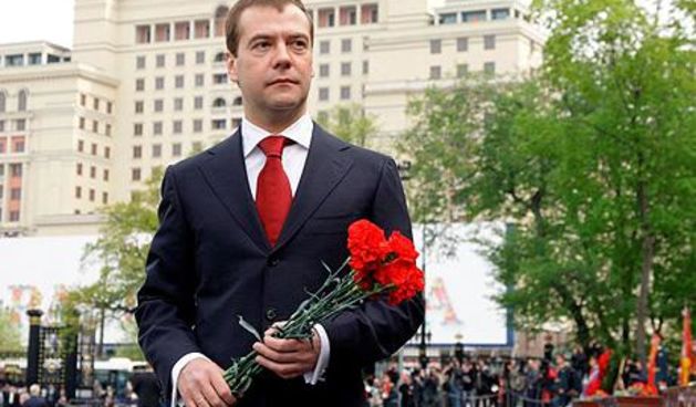 Dmitry Medvedev…Russian President Dmitry Medvedev taking part at a wreath laying ceremony at the Tomb of Unknown Soldier outside the Moscow Kremlin,  on Friday, May 8, 2009, to mark the upcoming Victory Day celebration. Victory Day, marking Nazi Germany