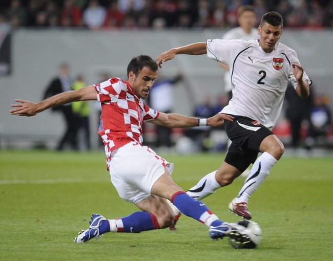 Klagenfurt, 190510.
Prijateljska nogometna utakmica na stadionu Hypo Group Arena izmedju reprezentacija Austrije i Hrvatske.
Na slici: Mate Bilic daje gol.
Foto: Drago Sopta / CROPIX