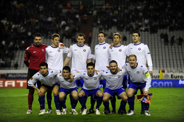 Split, 011210. 
Stadion HNK Hajduka u Poljudu.    
UEFA Europska liga utakmica HNK Hajduk – FC AEK. 
Na slici: momcad Hajduka.
Foto: Nikola Vilic / CROPIX