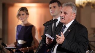 Pod potkroviteljstvom Americke gospodarske komore i americkog veleposlanstva u hotelu Sheraton odrzana je humanitarna vecera za razminiravanje. Kenneth Merten, Susan Merten, Ivan Vidakovic, Andrea Doko Jelusic. Photo: Grgur Zucko/PIXSELL